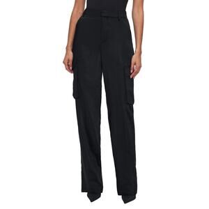 Nordstrom Cargo Pant Washed Satin Straight Leg Trousers Black NWT 10